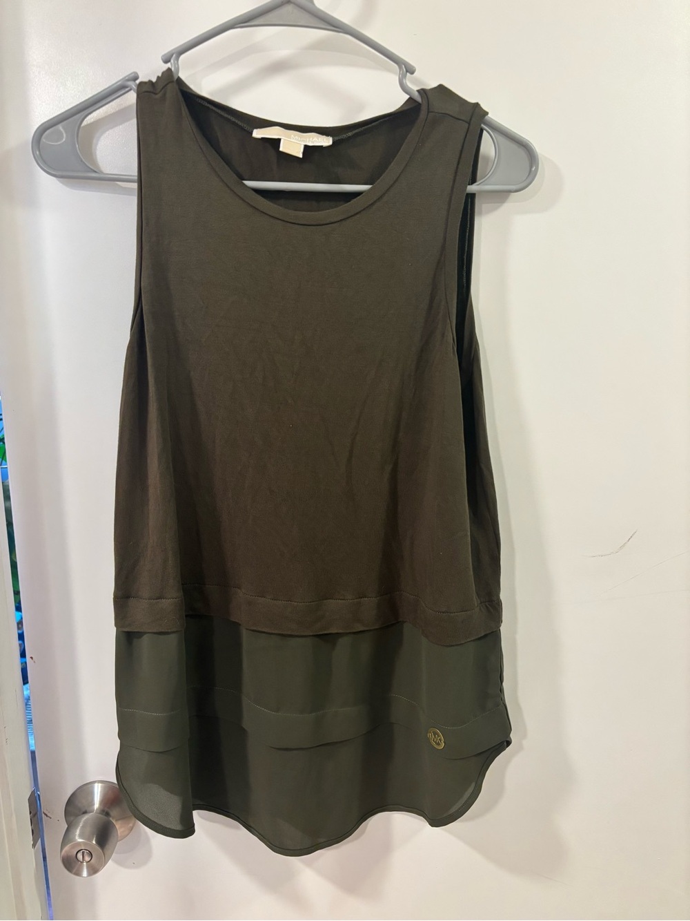Michael Kors Olive Green Layered Chiffon-Hem Tank